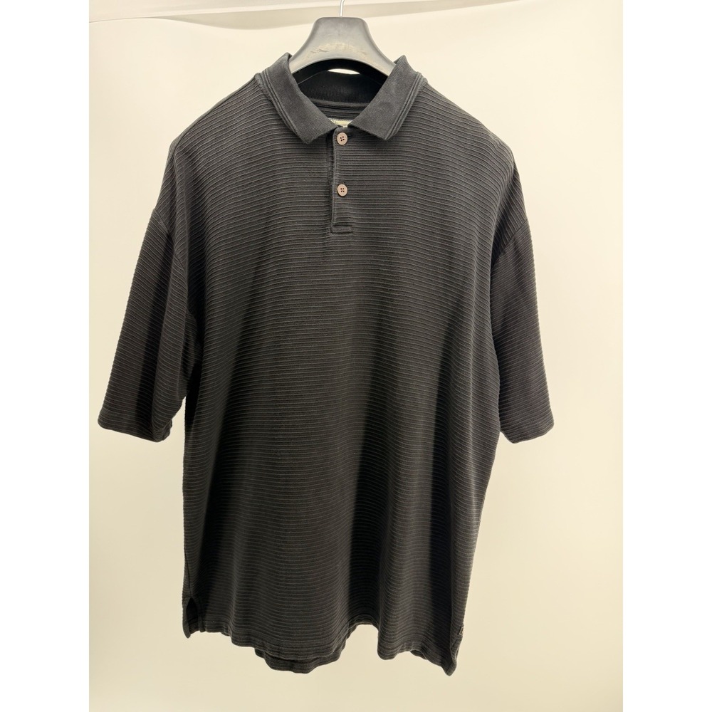 Tommy Bahama Polo Shirt Men's Large Black Solid Knit Short Sleeve Cotton/Silk